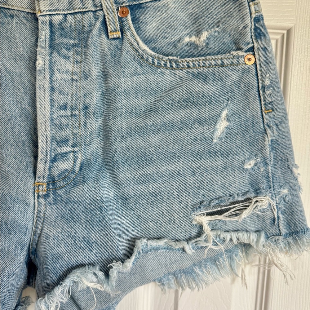 Agolde Light Blue Distressed Jean Shorts - Picture 5 of 6